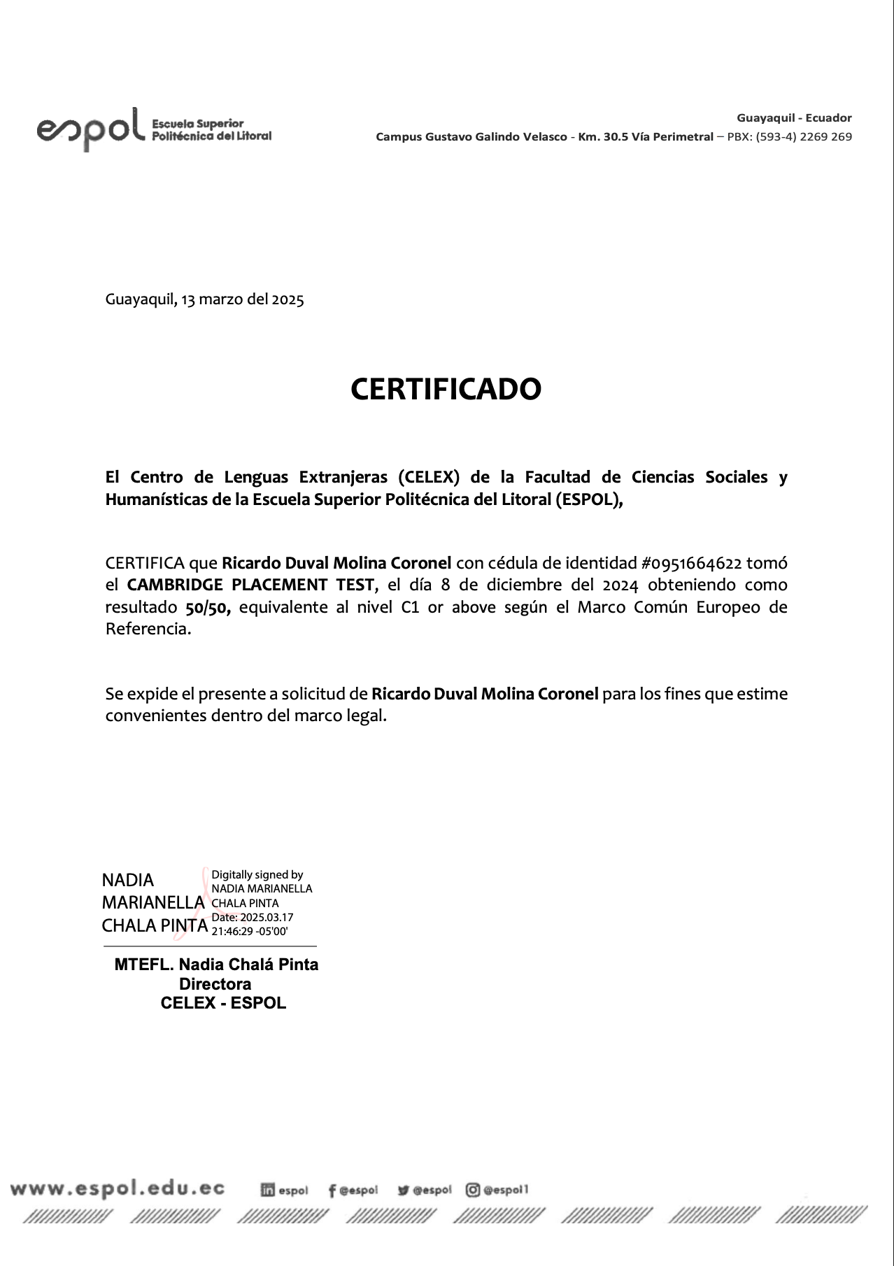English C1 proficiency certification