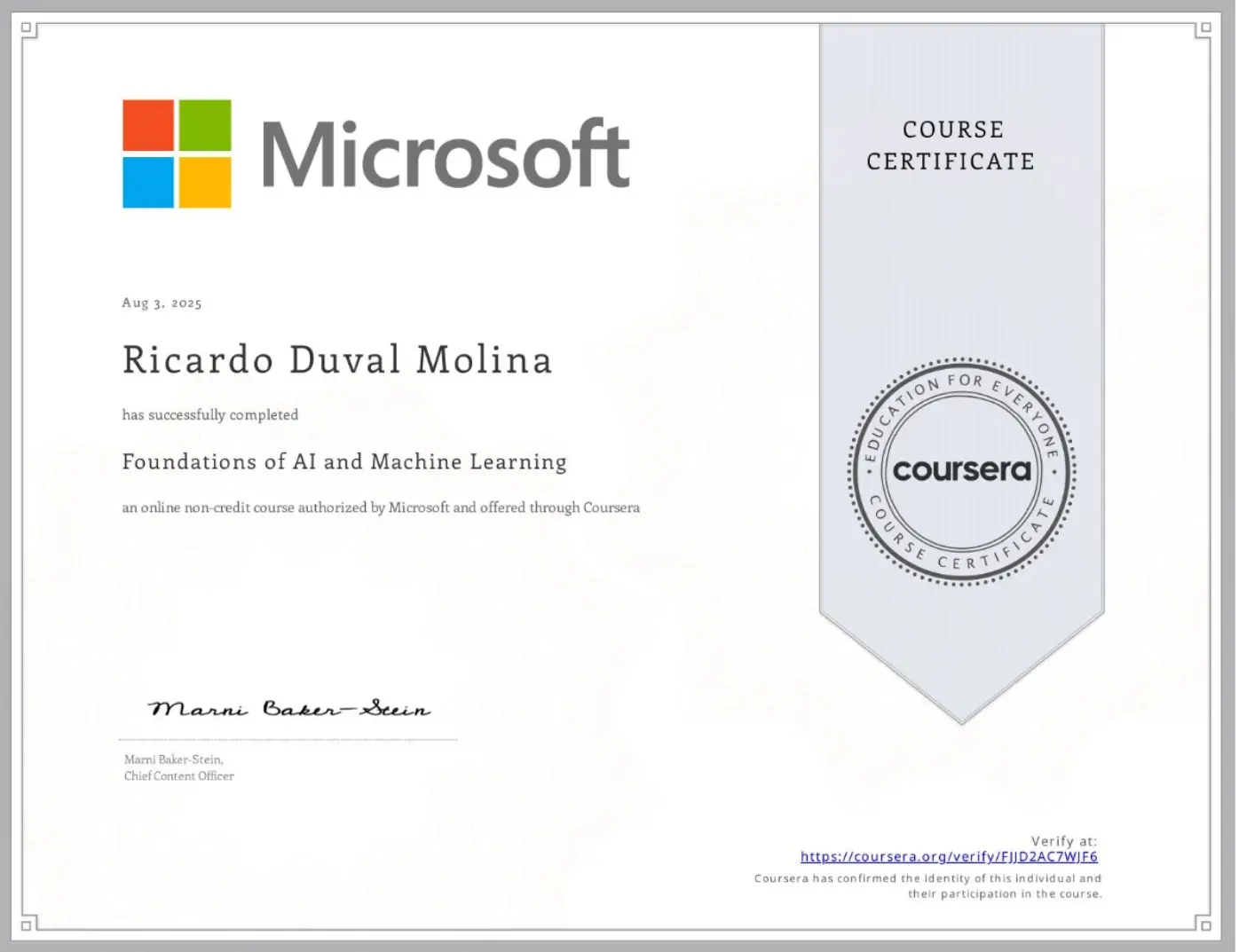 Foundation AI Microsoft certificate