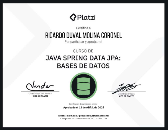 Java Spring Data JPA: Bases de datos certificate