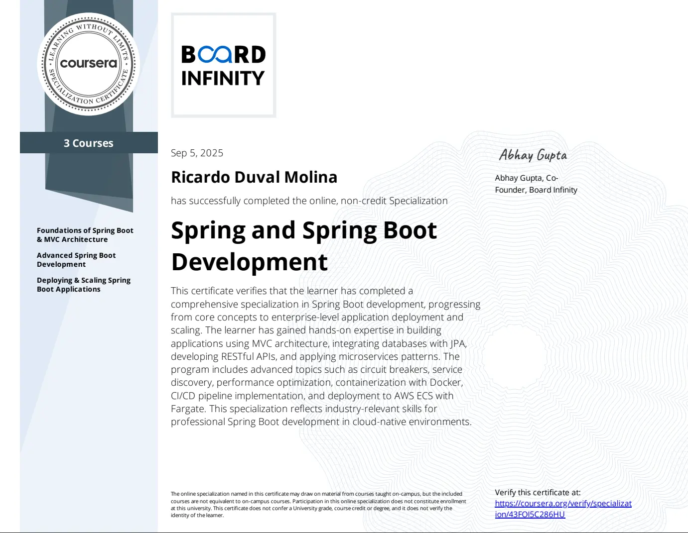 Spring and Spring Boot Development Specialization