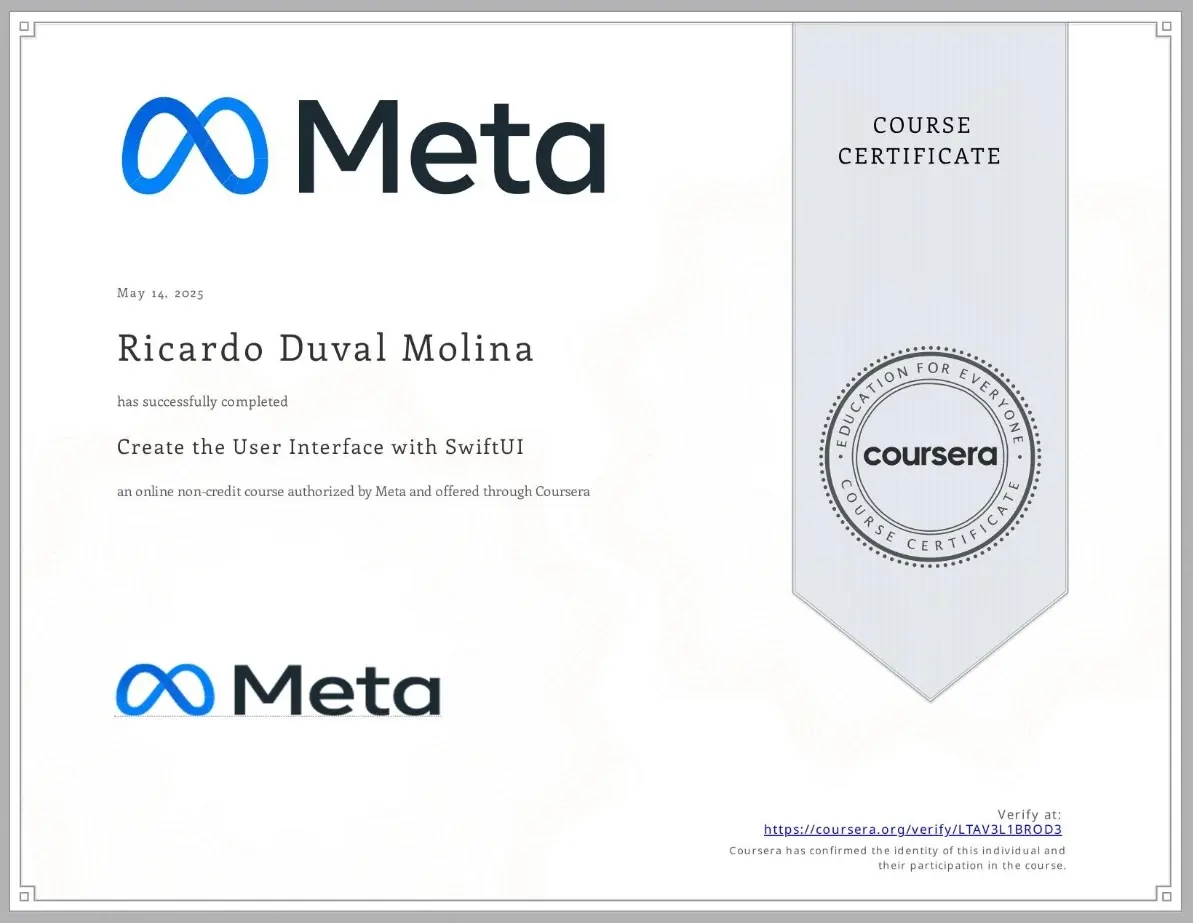 Create the User Interface with SwiftUI certificate